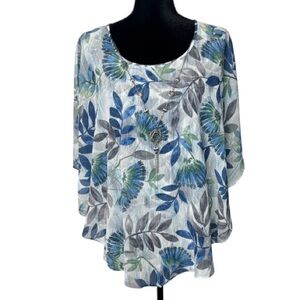 Alfred Dunner - Blue & Gray Flowy Floral Tank and Blouse w/ Necklace - Size 18